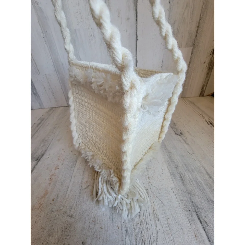 Plush crochet white hanging basket tassel unique home decor figure